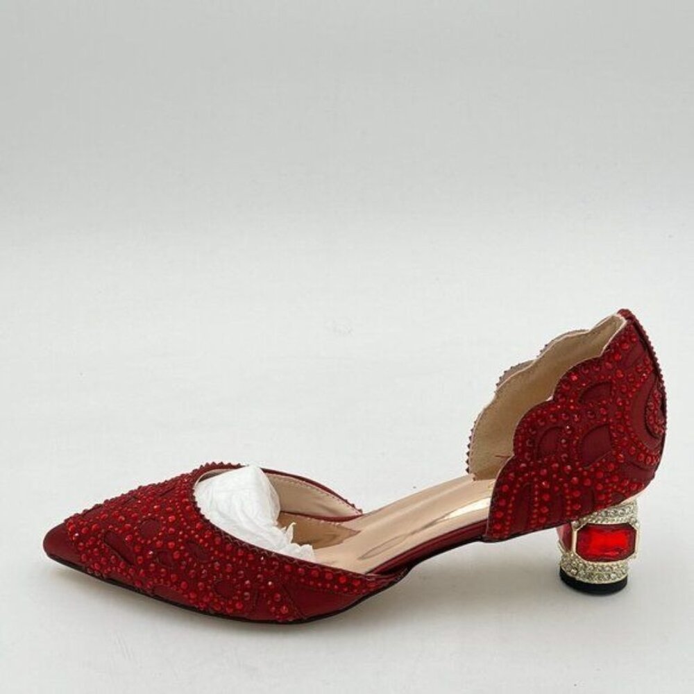 XYD Women's Pumps, Elegant Pointed Toe, D'Orsay Crystal Chunky Low Heels